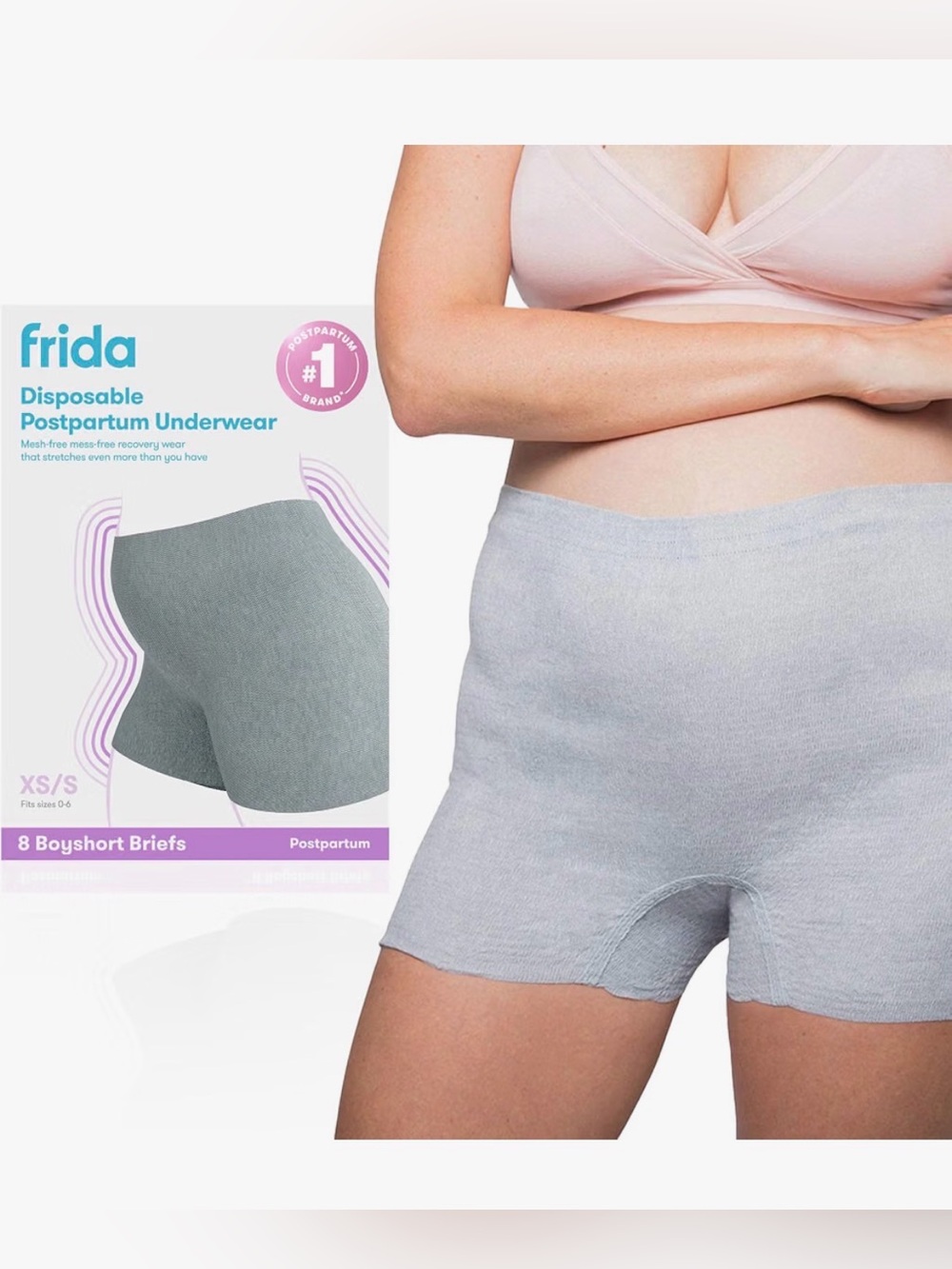 Light Gray Postpartum Disposable Boyshort Briefs Medium (7pcs only)